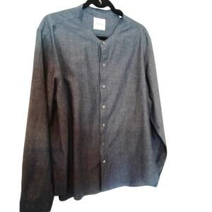 BATCH Men's Band Collar Blue Chambray Shirt  - XL